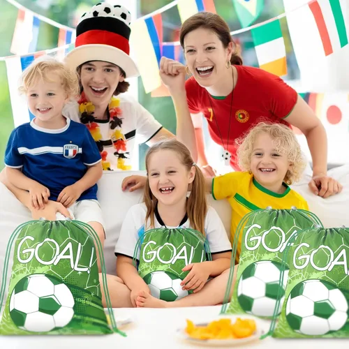 Miniatura 6 de Xuhal 24 bolsas con cordón de fútbol, recuerdos de fiesta de fútbol, bolsas de regalo de golosinas, mochila deportiva con cordón para pelota