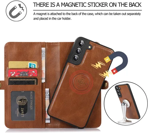 Miniatura 5 de Asuwish Funda de teléfono para Samsung Galaxy S22 Plus S22+ 5G Wallet Funda desmontable con protector de pantalla de vidrio templado y soporte