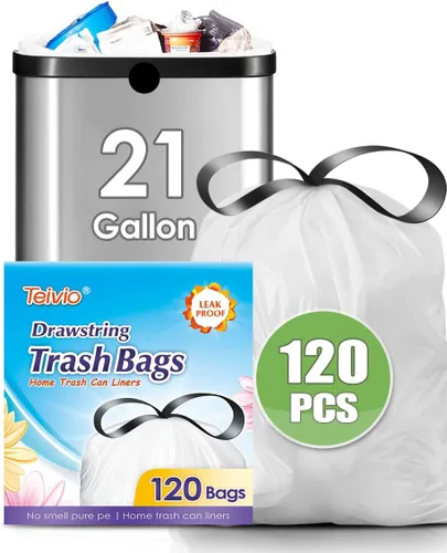 Miniatura 12 de Bolsas de basura con cordón de Teivio, 1.6 galones, 120 unidades, bolsas de basura resistentes, tamaño mediano, para papeleras de cocina y baño