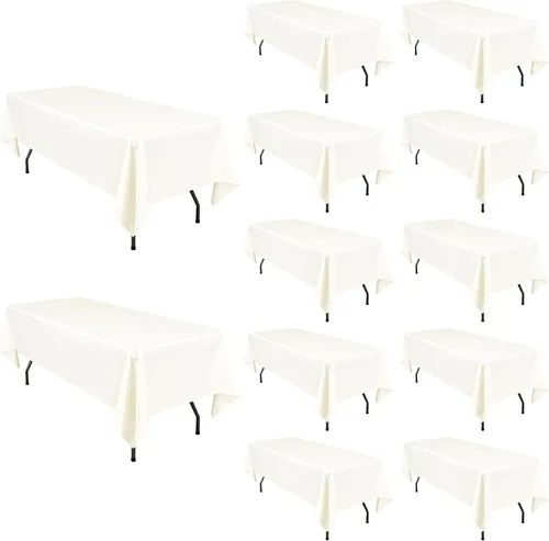 Miniatura 28 de Pesonlook - Paquete de 12 manteles rectangulares de 60 x 102 pulgadas, color beige, para mesas rectangulares de 6 pies, mantel de tela lavable