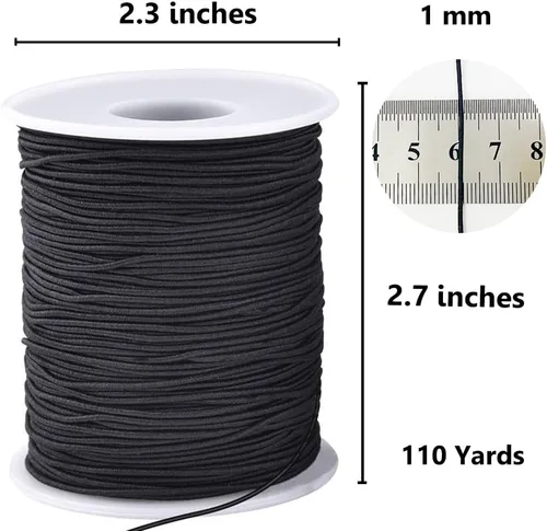 Miniatura 2 de Cuerda elástica para pulseras, 1 mm x 100,6 metros de cordón elástico resistente para hacer joyas, collares, cuentas - Negro