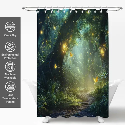 Miniatura 5 de Cortinas de ducha de bosque encantado, cortinas de ducha verdes de jardín natural para baño, divertida decoración de baño de poliéster impermeable