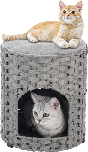 Miniatura 10 de SETVSON Camas para gatos para interiores, casa de gatitos, cubo de ratán tejido a mano, cueva para gatos, casas grandes para gatos, una alfombrilla