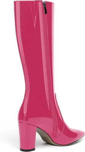 Miniatura 138 de AMBELIGHT Botas altas hasta la rodilla con cremallera y puntera puntiaguda para mujer, de patente sólida, tacón alto, 3.3 pulgadas