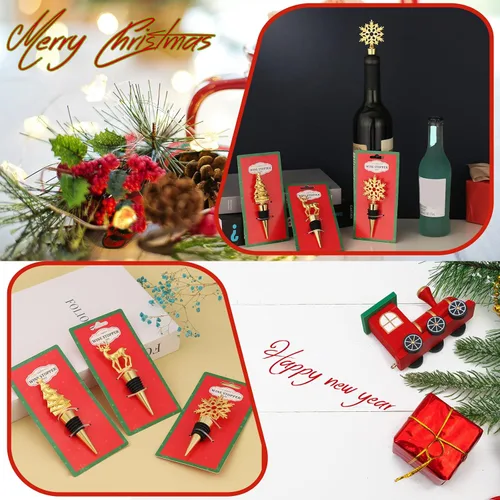 Miniatura 6 de Tapón para botella de vino, 3 piezas de árbol de copo de nieve de Navidad, ciervo, tapón decorativo para botella de vino, tapones de botella de vino