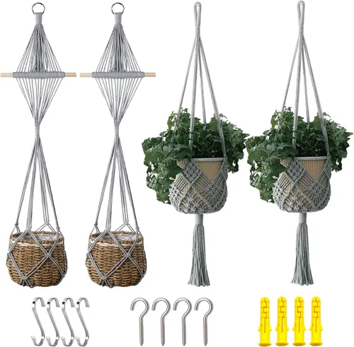 Miniatura 11 de Maceta Colgante con Patrones, Juego de 4 Colgadores de Macramé para Plantas de Interior, para Macetas de hasta 8 Pulgadas, Soporte de Ganchillo Boho