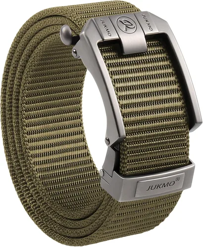 Miniatura 11 de JUKMO Cinturón de trinquete para hombre, cinturón táctico de nailon con hebilla deslizante automática, ribete ajustable para adaptarse
