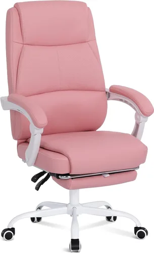 Misolant Silla de oficina grande y alta con reposapiés, silla de escritorio de respaldo alto con reposabrazos de varillaje, sillas ejecutivas Rosa