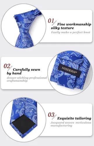 Miniatura 59 de HISDERN Corbatas para hombre, corbata de cachemira y bolsillo cuadrado tejido clásico floral para hombre, corbata de fiesta de boda