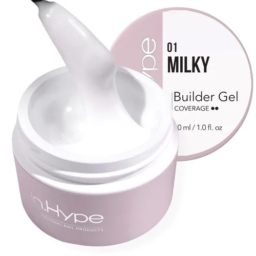 IN.HYPE Gel duro profesional UV/LED para extensión de uñas, fortalecimiento, superposiciones de lima (lechoso #1)