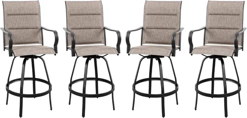 Vongrasig 4 Sillas Giratorias de Bar para Patio Exterior, Taburetes de Bar Altos con Textil Acolchado Tipo Cabestrillo para Todo Clima, Juego de