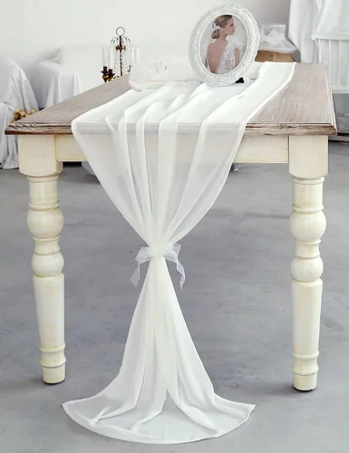 Miniatura 3 de Camino de mesa de boda de gasa blanca de 27 x 216 pulgadas, extra largo de 18 pies, mantel blanco para mesa, decoración rústica de boda, despedida