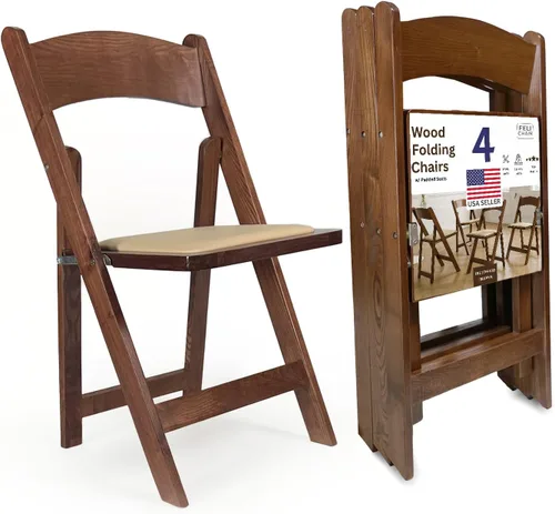 Sillas plegables de madera con cojín, asientos comerciales apilables, sillas para bodas, banquetes y eventos, juego de 4, madera de fruta clásica