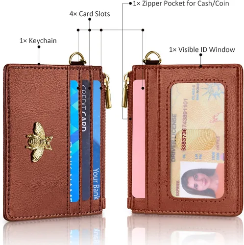 Miniatura 85 de SEAVILIA Tarjetero llavero cartera para mujer con ventana de identificación RFID monedero regalo abeja delgada minimalista pequeña cartera