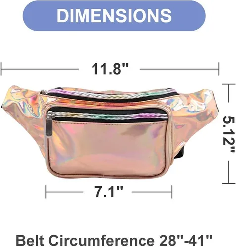 Miniatura 4 de Riñonera holográfica: bolsa de cintura rave de moda con cinturón ajustable para mujeres y hombres, Oro rosa holográfico., talla única