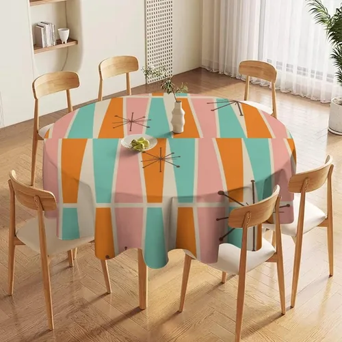 Miniatura 5 de Mantel retro moderno de mediados de siglo, diseño de colores retro de los años 50, resistente al agua, mantel lavable para cocina, comedor, fiesta