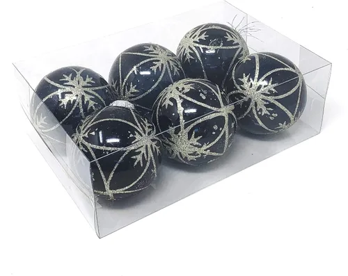 Miniatura 5 de Allgala - Paquete de 6 bolas para decorar el árbol de Navidad, 3" con lujosa decoración con brillantina (negro)