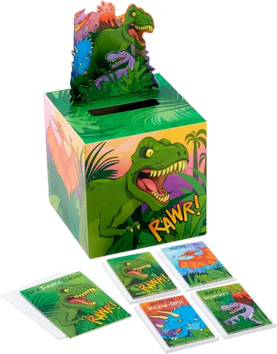Hallmark Tarjetas de dinosaurio para el día de San Valentín para niños con buzón desplegable para intercambio en el aula (1 caja, 32 tarjetas, 1