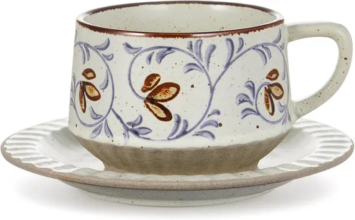 Miniatura 9 de LemonRoad Juego de tazas de té y platillo vintage, tazas de café de porcelana de 10 onzas con platillo para café con leche, moca, capuchino, tazas