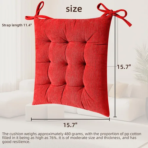 Miniatura 4 de HLOVME - Cojín de silla de corduroy con lazos, ultra suave y cálido, cojín de suelo para niños, rincón de lectura, cómodo, cojín cuadrado para Rojo