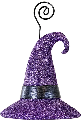 Miniatura 2 de Bethany Lowe Sombrero De Bruja Purpurina Purpurina Polyresin Halloween Lugar Tarjetero - Un Adorno 4.5 Pulgadas - Tf2234 - Púrpura