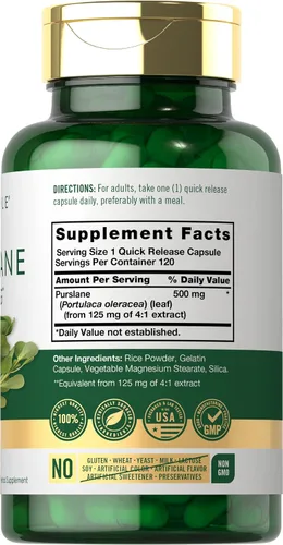Miniatura 2 de Carlyle Cápsulas de verdolaga 500mg 120 unidades Extracto de Portulaca Oleracea Suplemento sin OGM, sin gluten