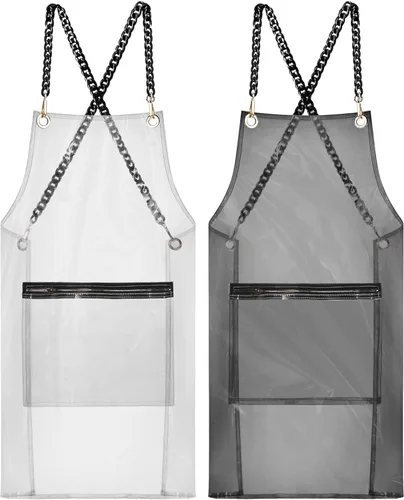 Xtinmee Delantal transparente transparente para estilista, impermeable, para peluquería, trabajo, con bolsillo para peluquería y uñas, 2 unidades