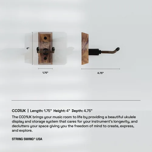 Miniatura 7 de Colgador de Ukulele de Montaje en Pared de Madera Fabricado en los Estados Unidos o Colgador de Mandolina - Nogal Negro - String Swing CC01UK-BW
