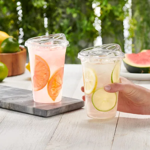 Miniatura 3 de GUSTO Vasos de plástico transparente con tapas [20 oz - 100 unidades] - Vasos desechables para bebidas de café helado con tapas para sorber sin 20