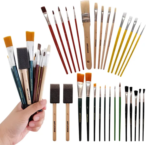 Artlicious Pinceles de pintura, juego de pintura acrílica y pinceles de pintura para detalles para niños, uso con manualidades, acuarela, óleo,