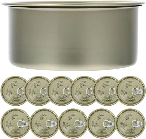 Luxshiny Paquete de 12 latas redondas de hojalata de grado alimenticio con tapas, 3.66 x 3.66 x 1.65 pulgadas, almacenamiento hermético para