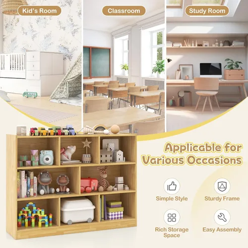 Miniatura 7 de Costzon Estantería de 3 estantes para niños, organizador de almacenamiento de juguetes de madera para libros y juguetes, estantería Montessori