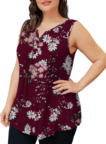 Miniatura 3 de Othyroce Blusa tipo túnica sin mangas para mujer, de talla grande, con estampado de verano, con botones