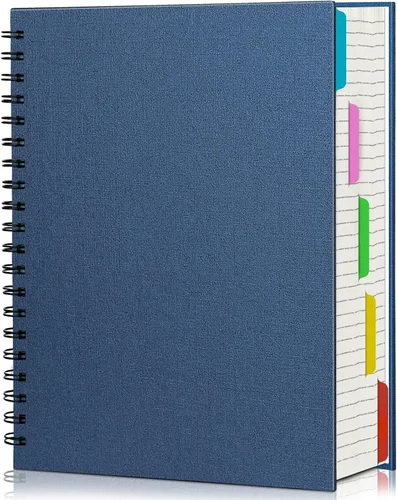 Miniatura 16 de EUSOAR - Cuaderno en espiral de tapa dura para universidad, rayado, paquete de 3 cuadernos A5 de 5.5"x8.3", con 5 divisiones, para escritura, tapa