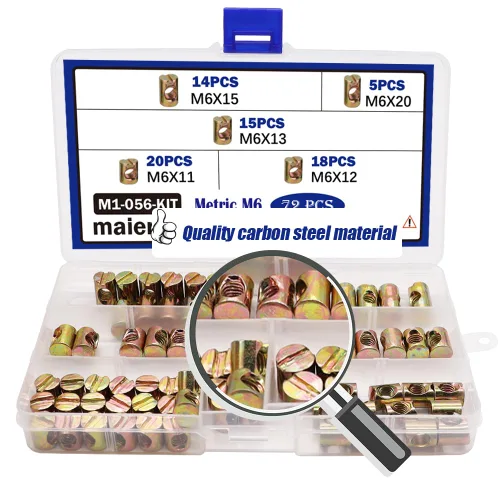 Miniatura 6 de Kit de 72 tuercas métricas M6 de barril con orificio cruzado, para muebles, camas, cunas y sillas (M6 x 11mm/12mm/13mm/15mm/20mm)