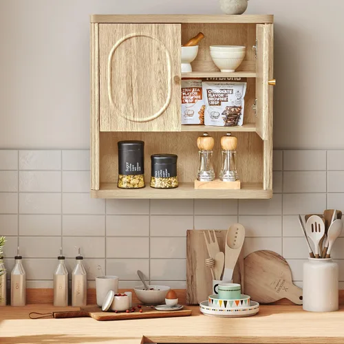 Miniatura 7 de Armario de almacenamiento de pared para baño, botiquín acanalado con puertas, armario montado en la pared con estante ajustable, gabinetes