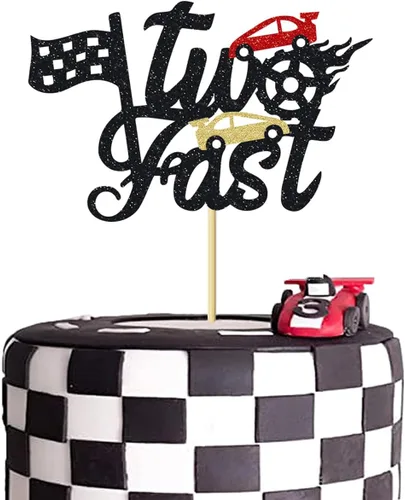 Miniatura 11 de Fast One - Decoración para pastel de primer cumpleaños, decoración de pastel de carreras con purpurina y temática de bandera a cuadros, suministros