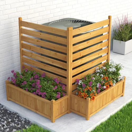 GDLF Valla para Aire Acondicionado, Pantalla de Privacidad de Madera para Exteriores con Jardinera para Bote de Basura, Equipo de Piscina, Kit Sin
