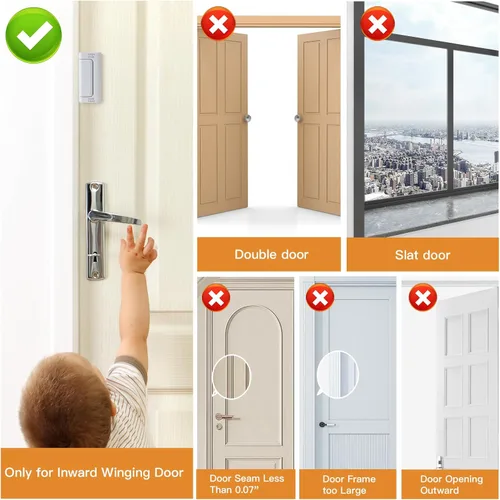 Miniatura 8 de Cerradura de refuerzo de seguridad para puerta doméstica, paquete de 1 cerradura de puerta delantera blanca mejorada para seguridad de niños que