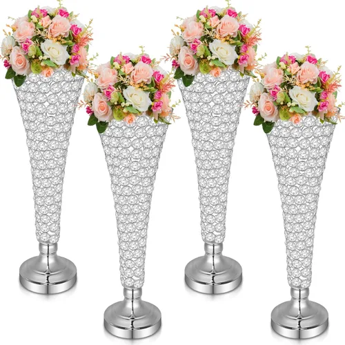 Miniatura 7 de Rtteri 4 jarrones de cristal de 20 pulgadas de alto para centros de mesa, boda, Navidad, jarrón de flores de trompeta de cristal metálico