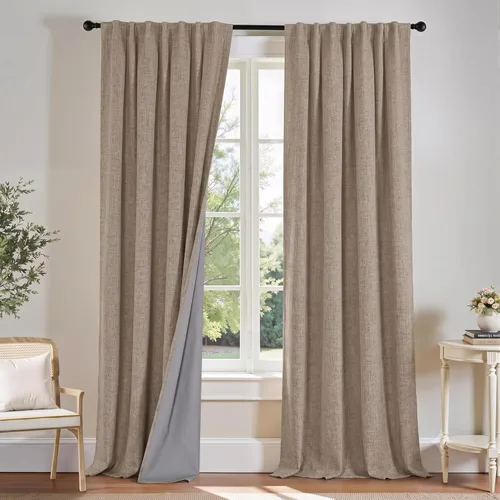 Miniatura 29 de PONY DANCE Cortinas de lino 100% opacas de 63 pulgadas de largo para dormitorio, sala de estar, oscurecimiento completo, bolsillo para barra