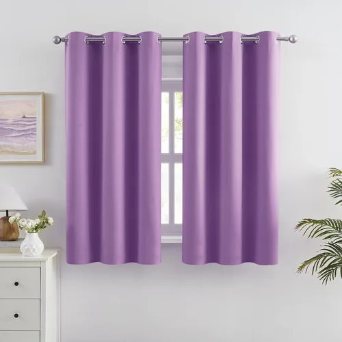 DUALIFE Paneles de cortina cortos morados para habitación de niñas, 38 x 45 pulgadas de largo, color sólido, eficiencia energética, oscurecimiento