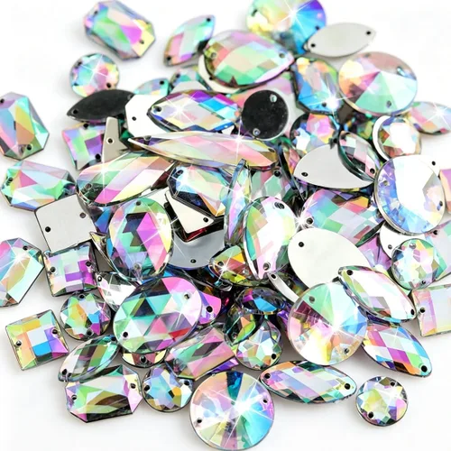 Miniatura 6 de 230 piezas de diamantes de imitación de forma mixta, piedras acrílicas con parte trasera plana, piedras de diamante para manualidades, manualidades