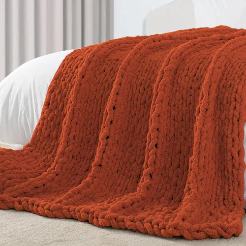 Miniatura 10 de Carriediosa Manta de Punto Grueso 50" x 60", 100% Hecha a Mano, Grande con Hilo de Felpilla en Bucle, Mantas Suaves y Esponjosas para Sofá, Cama