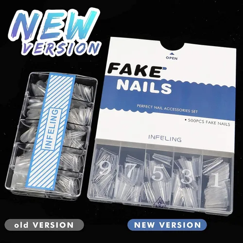 Miniatura 5 de Puntas de uñas transparentes tipo ataúd, puntas de uñas para uñas acrílicas profesionales, 500 puntas de uñas francesas de media cubierta con caja