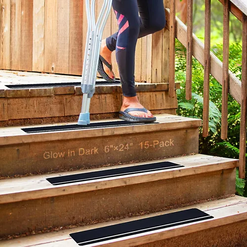 Miniatura 18 de S&X Peldaños de escaleras con cinta antideslizante reflectante de rayas 5 unidades/paquete, peldaños reflectantes de 6 x 24 pulgadas, peldaños