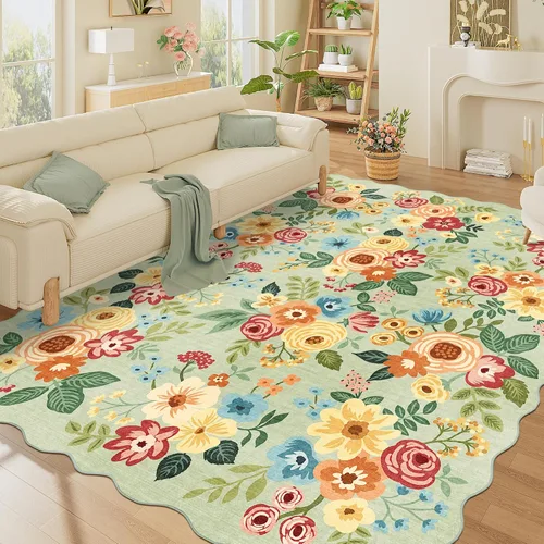 Miniatura 215 de DUKINO Alfombra de área de 6 x 9 pies, alfombra floral para sala de estar, ligera, antideslizante, lavable, alfombra de interior de pelo bajo
