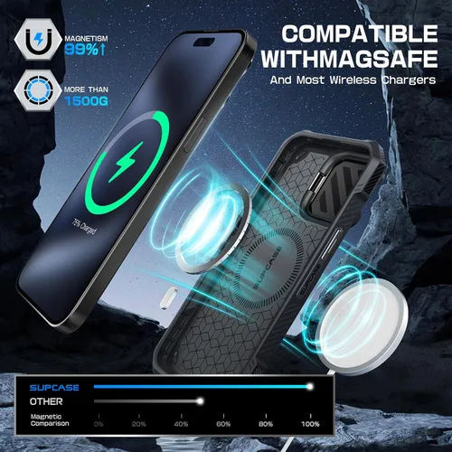 Miniatura 3 de SUPCASE Funda para iPhone 16e/17e con soporte (Unicorn Beetle Mag XT), [compatible con MagSafe] [Soporte integrado para cámara] Funda magnética Negro