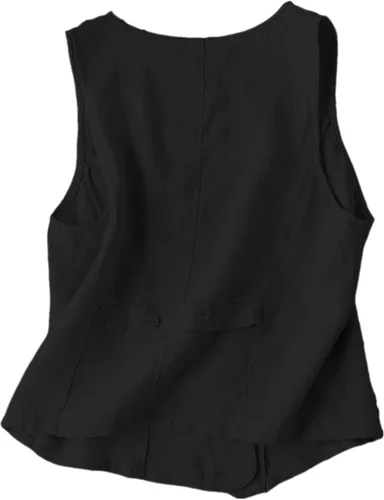 Miniatura 4 de Dongfeng Chaleco sin mangas de lino y algodón para mujer, casual, cuello en V, con botones