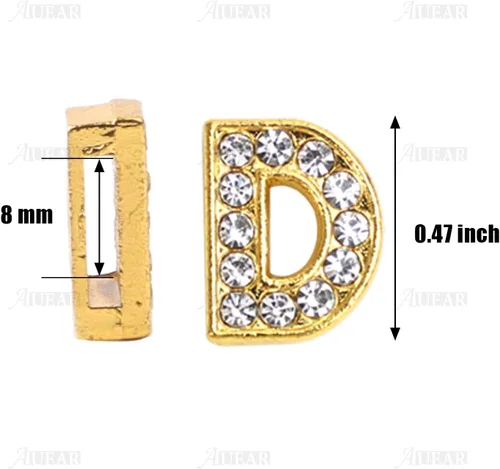 Miniatura 4 de AUEAR, Paquete de 52 dijes dorados A-Z de 0.315 pulgadas con diamantes de imitación completos de cristal del alfabeto de aleación para pulseras